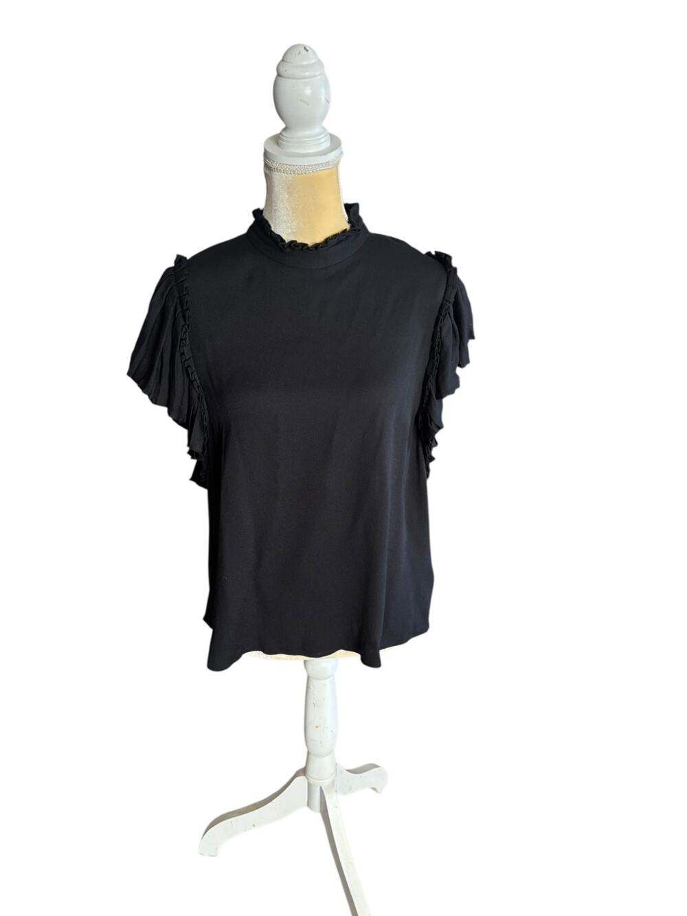 Kate Spade New York Black Mock Neck Ruffle Sleeve Blouse Top Size Medium